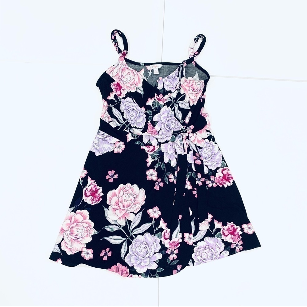 Candie's Black Floral Spaghetti Strap V-Neck Dress